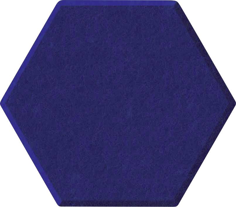 Dunkelblauer sechseckiger Form auf weißem Hintergrund, die einem einfachen Symbol oder geometrischen Kachel ähnelt.
