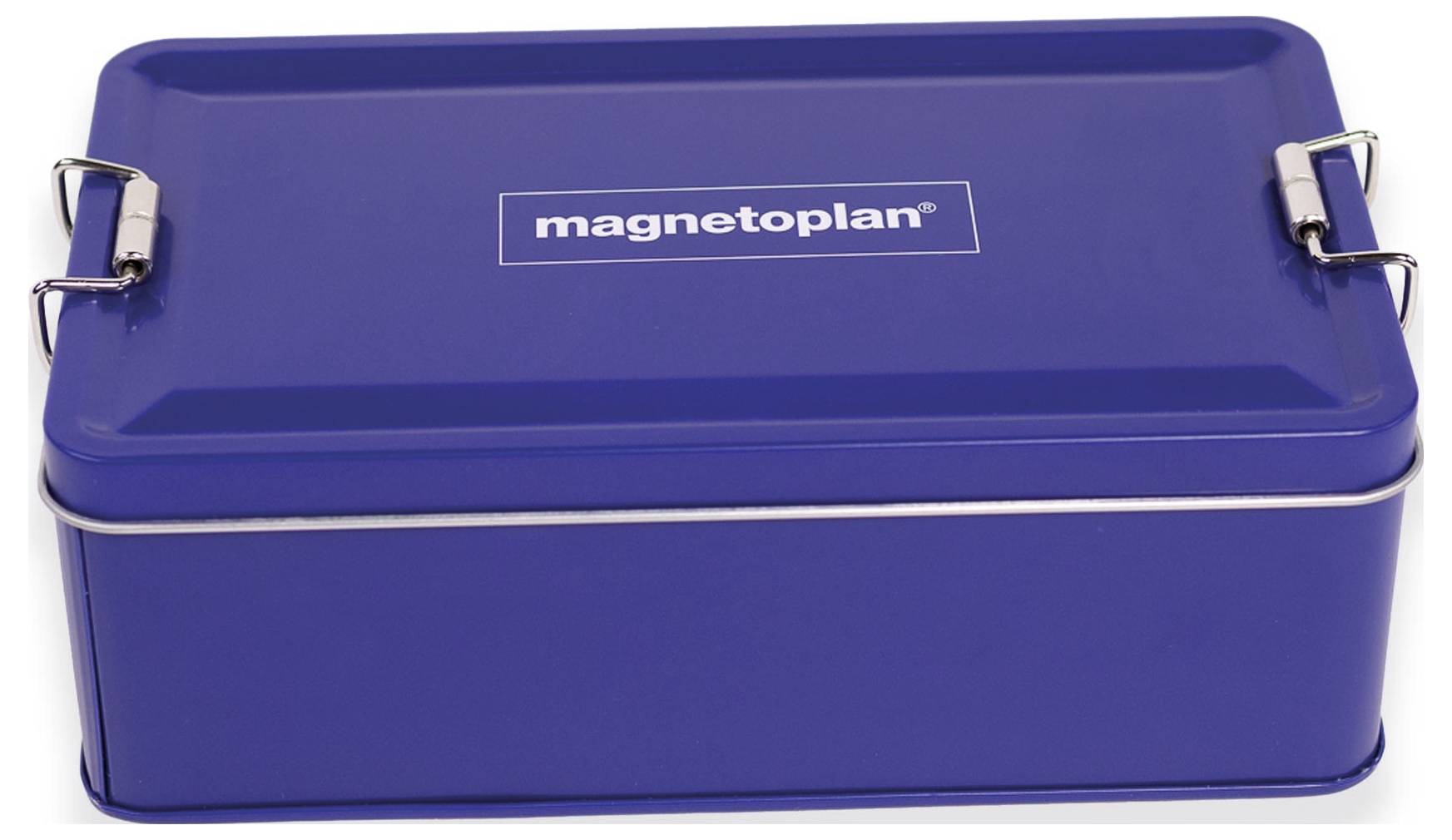Blaue Metallbrotdose mit Seitenverschlüssen und 