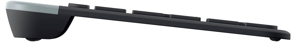 Eine schwarze Soundbar oder ein schwarzer Lautsprecher mit einem langen, schlanken rechteckigen Gehäuse und abgerundeter Endkappe, abgebildet auf weißem Hintergrund.