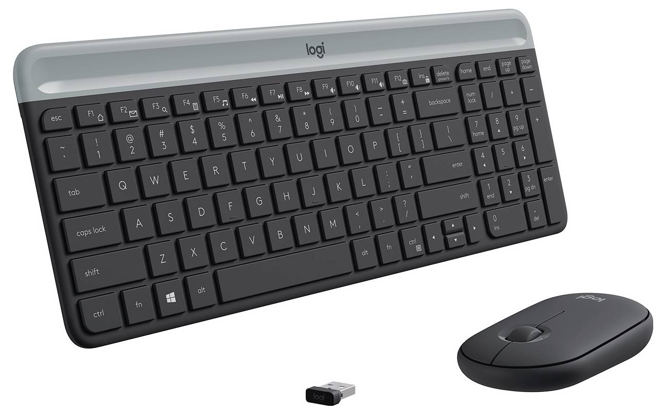 Logitech Slim Combo M Kabellos Tastatur, Maus-Set Belgisch, AZERTY Graphit