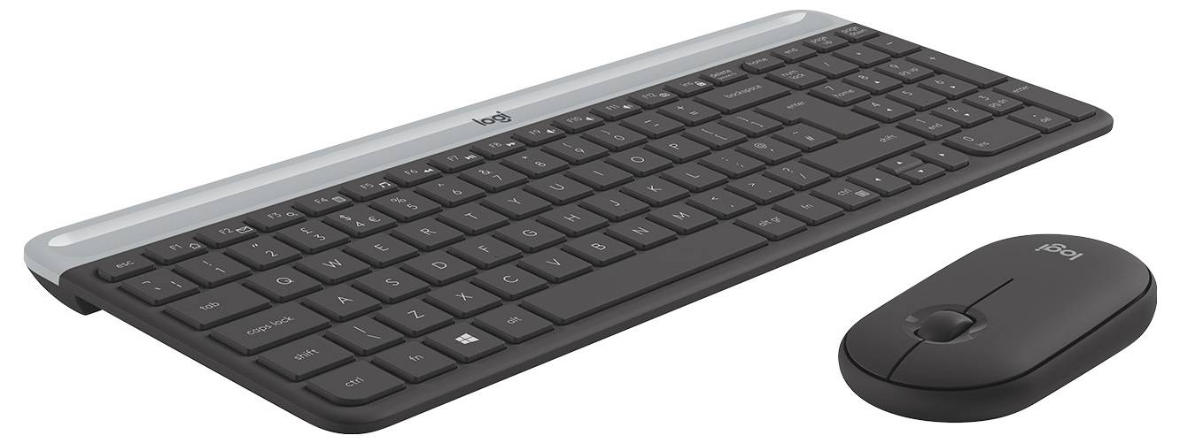 Logitech Slim Combo M Kabellos Tastatur, Maus-Set Belgisch, AZERTY Graphit