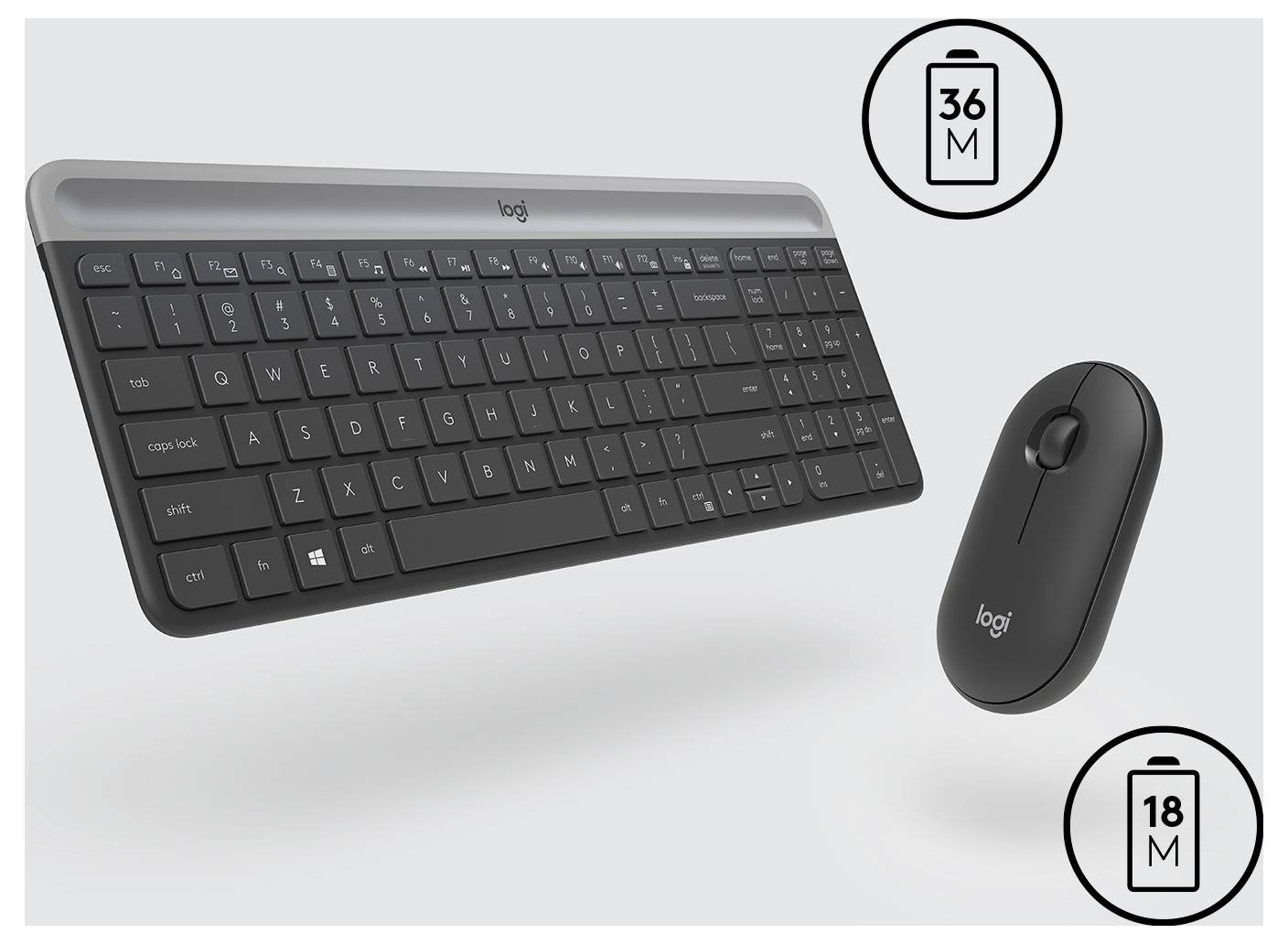 Logitech Slim Combo M Kabellos Tastatur, Maus-Set US-Englisch, QWERTY Graphit