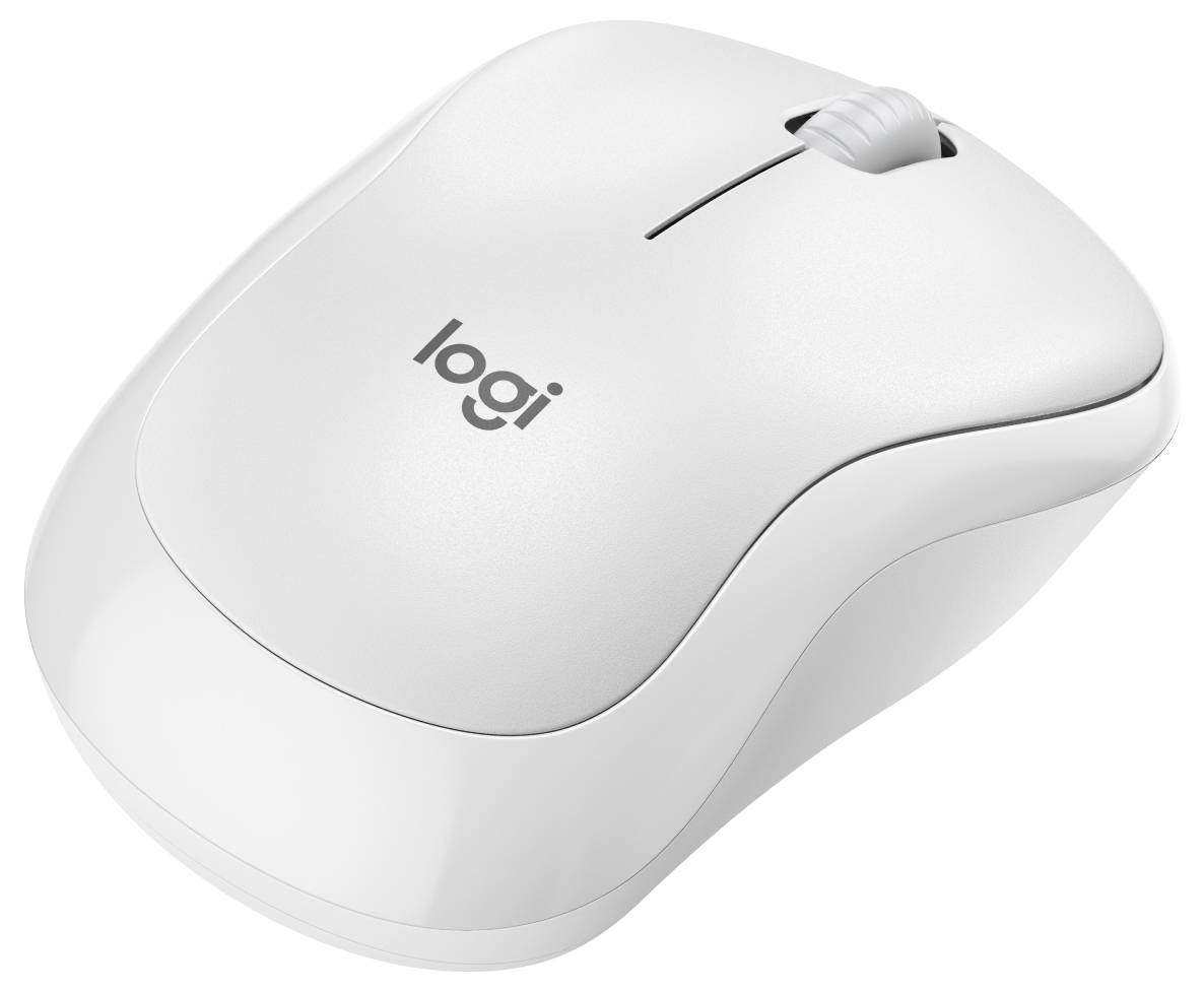 Weiße kabellose Logitech-Computermaus mit Scrollrad und zentriertem 