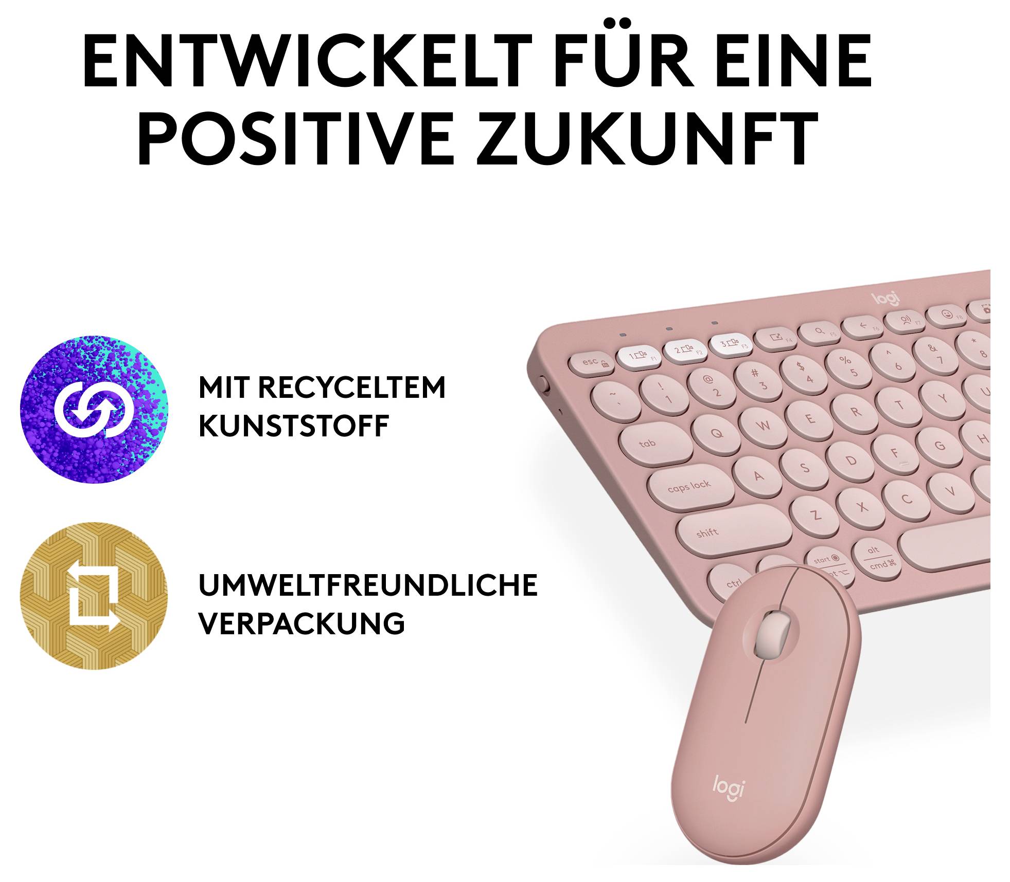 Logitech Pebble 2 Combo Tastatur, Maus-Set Kabellos Optisch Pink 3 Tasten