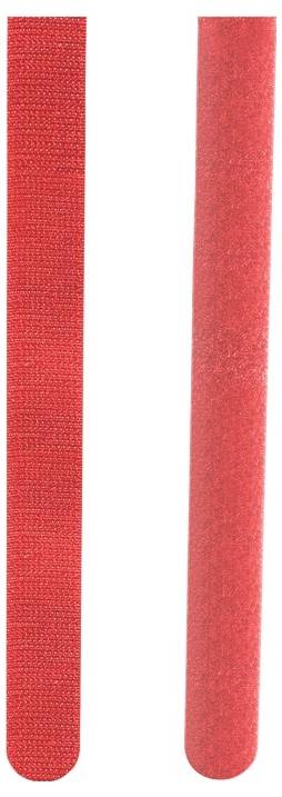 Zwei vertikale rote Stoffstreifen, einer strukturiert und einer glatt, nebeneinander auf weißem Hintergrund dargestellt.