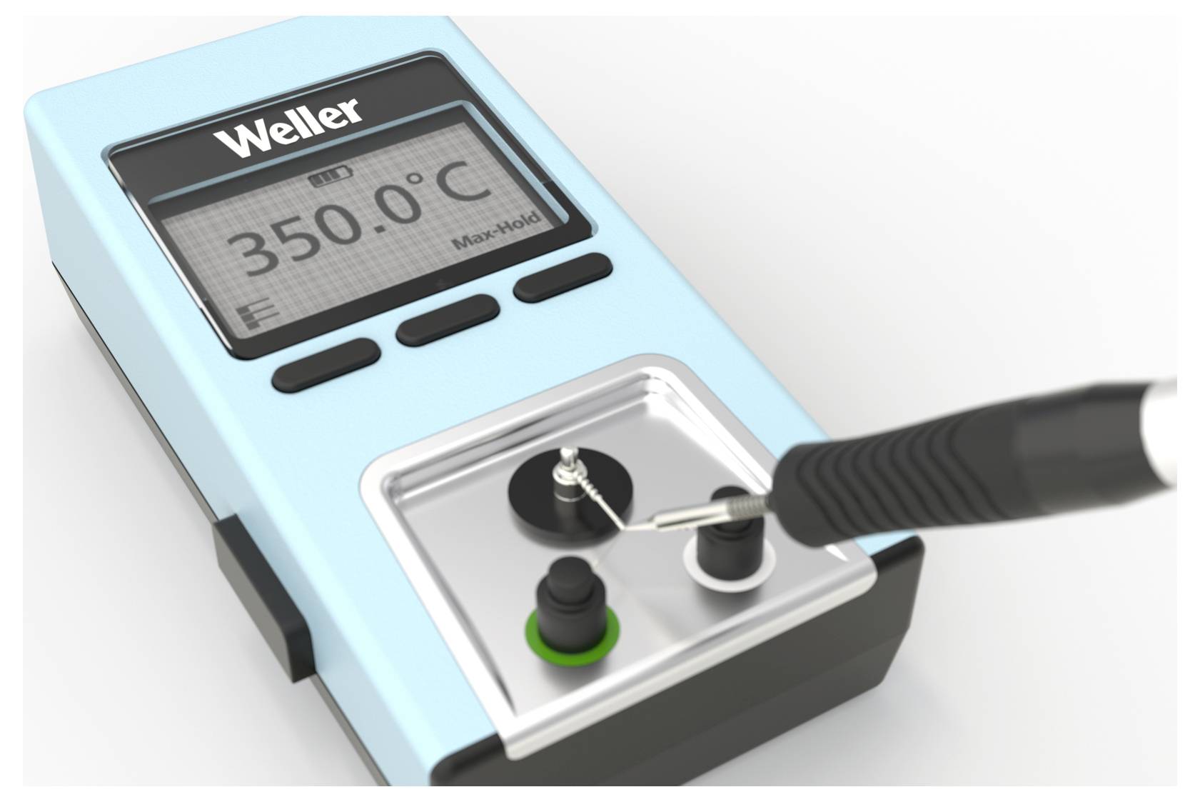 Eine Weller-Lötstation zeigt „350,0°C