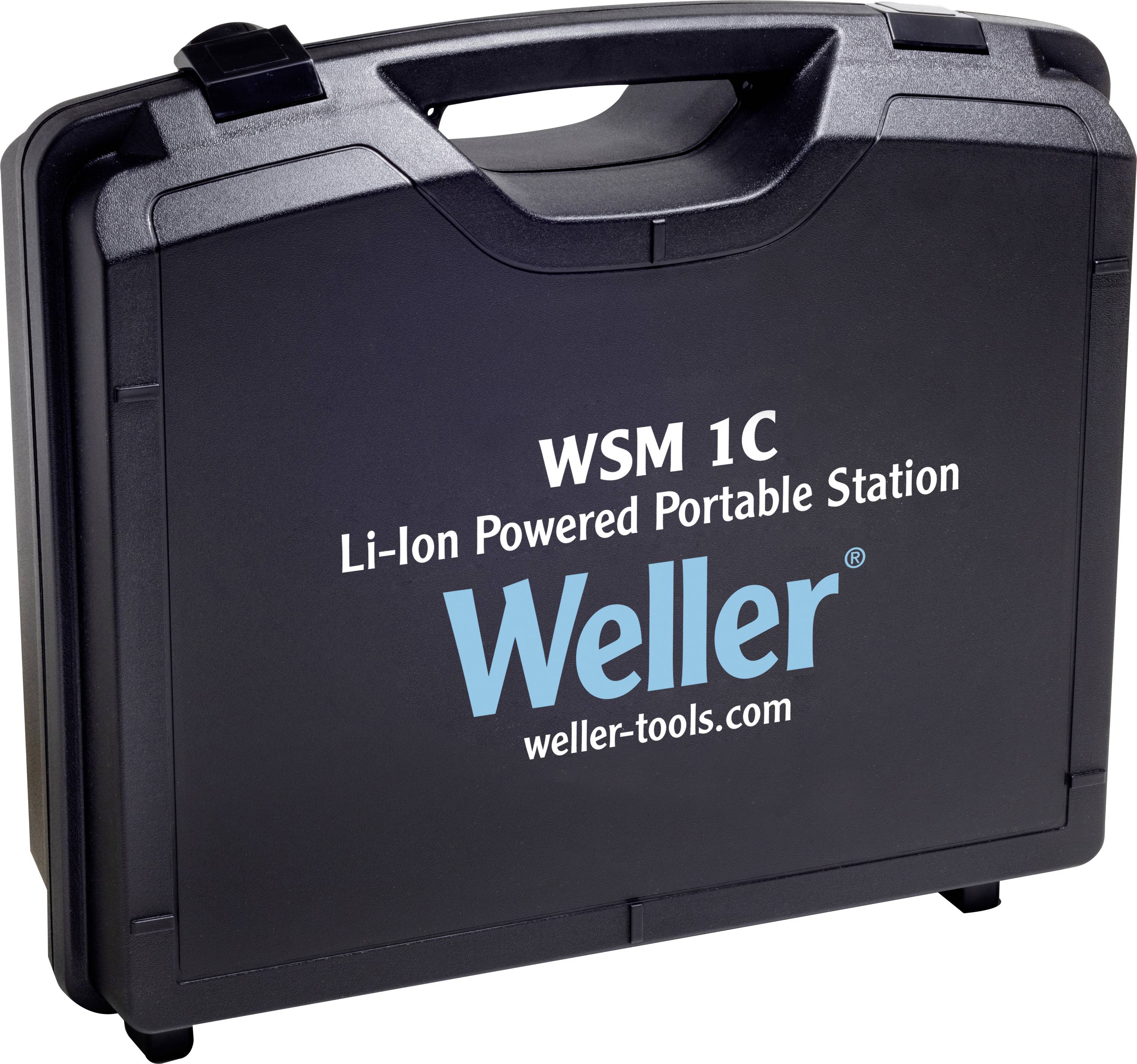 Schwarze Weller WSM 1C Li-Ion-betriebene tragbare Station mit Tragekoffer und Branding auf der Vorderseite.