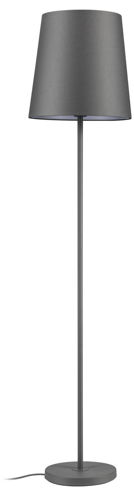 Hochwertige schwarze Stehleuchte mit zylindrischem Schirm, schlankem Schaft und runder Basis auf weißem Hintergrund.