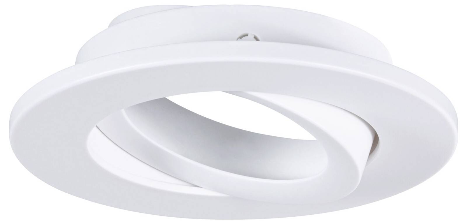 Moderne weiße kreisförmige Deckenleuchte mit überlappenden ringförmigen LED-Paneelen.