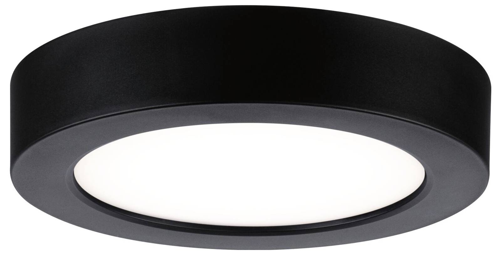 Schwarze runde Deckenleuchte mit bündigem Abschluss und weißem matter Mittelpanel