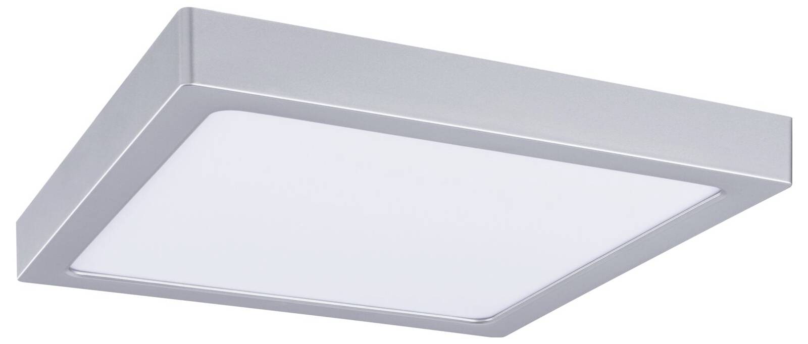 Modernes quadratisches weißes LED-Deckenleuchten-Set mit silbernem Rand, vor weißem Hintergrund dargestellt.