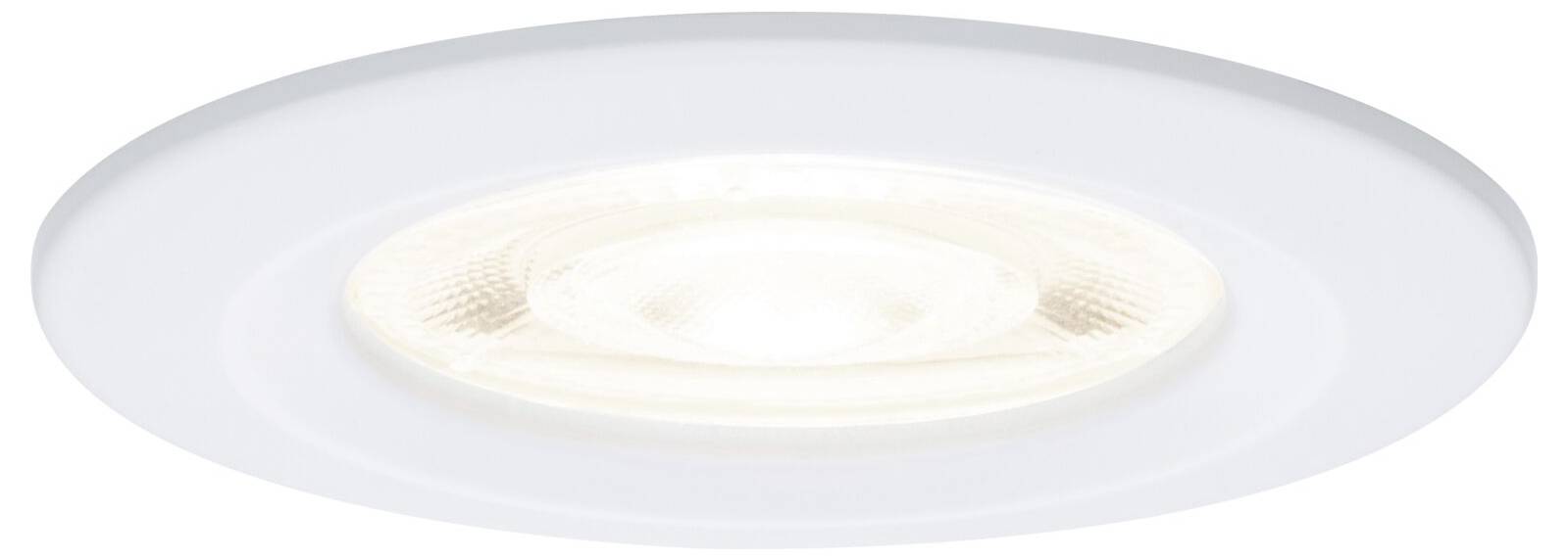 Ein runder, weißer Einbau-Deckenleuchte, von unten gezeigt.