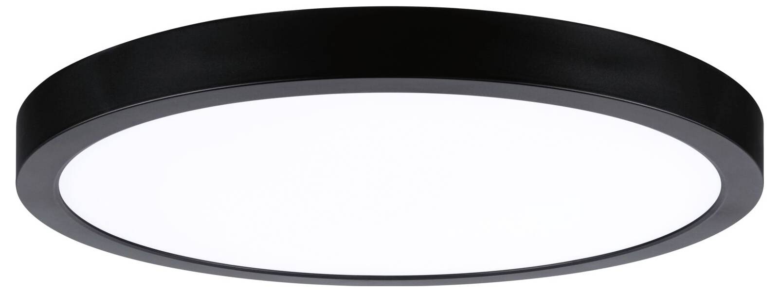 Schwarzte runde Unterputz-Deckenleuchte mit weißem rundem Diffusor, vor einem einfachen Hintergrund dargestellt.