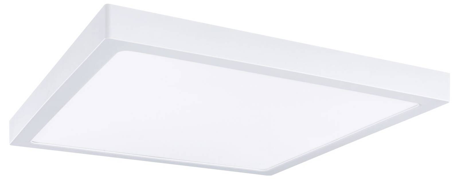 Rechteckige weiße LED-Deckenleuchte mit schmalem flachem Rahmen, in schräger Ansicht auf weißem Hintergrund gezeigt.
