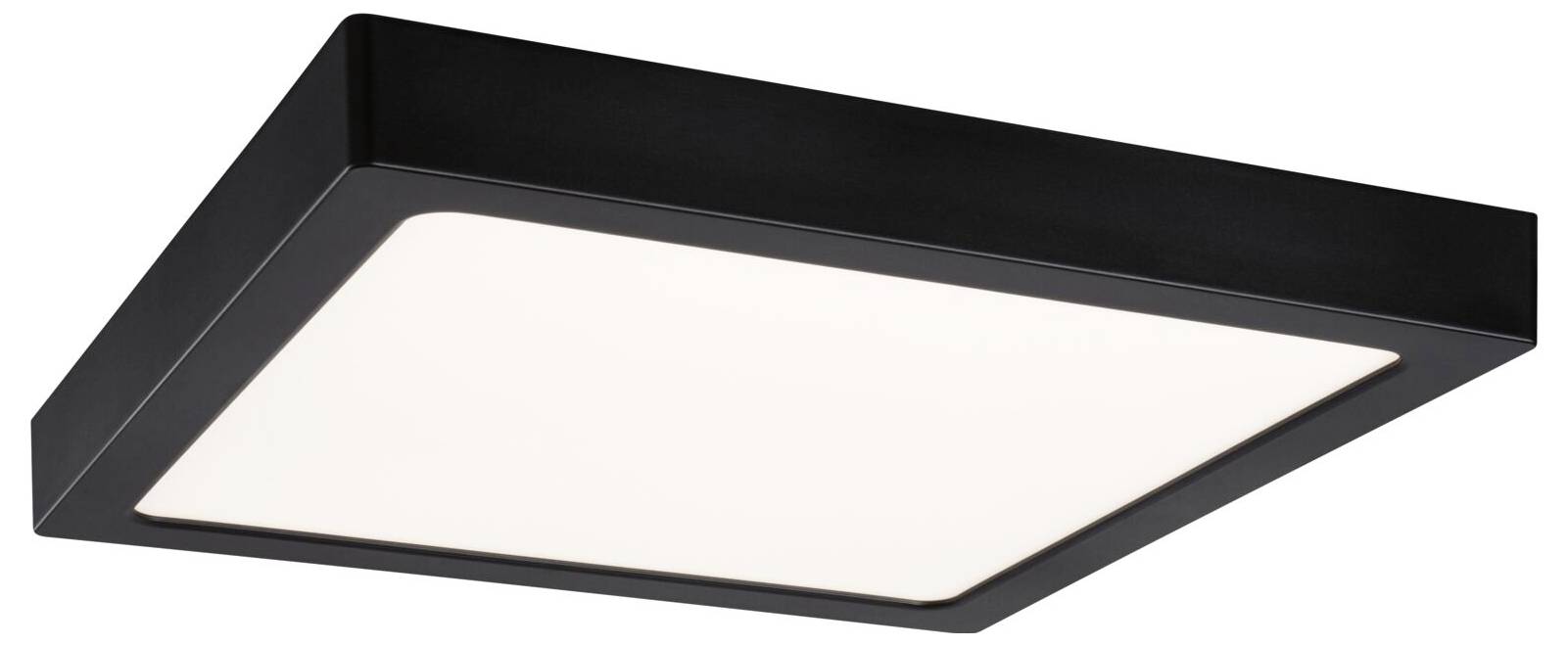 Schwarzte rechteckige, bündig montierte Deckenleuchte mit weißem Diffusorelement