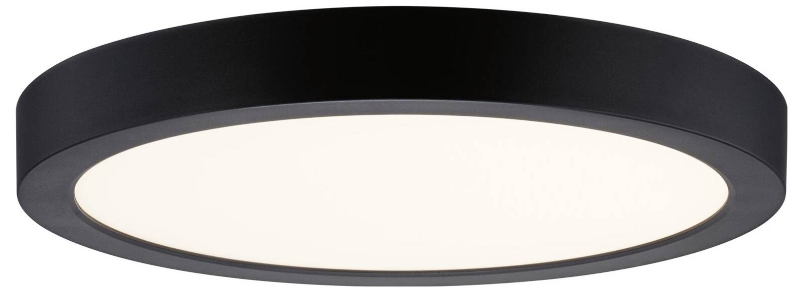 Schwarze runde, bündig montierte Deckenleuchte mit weiß leuchtendem Diffusor
