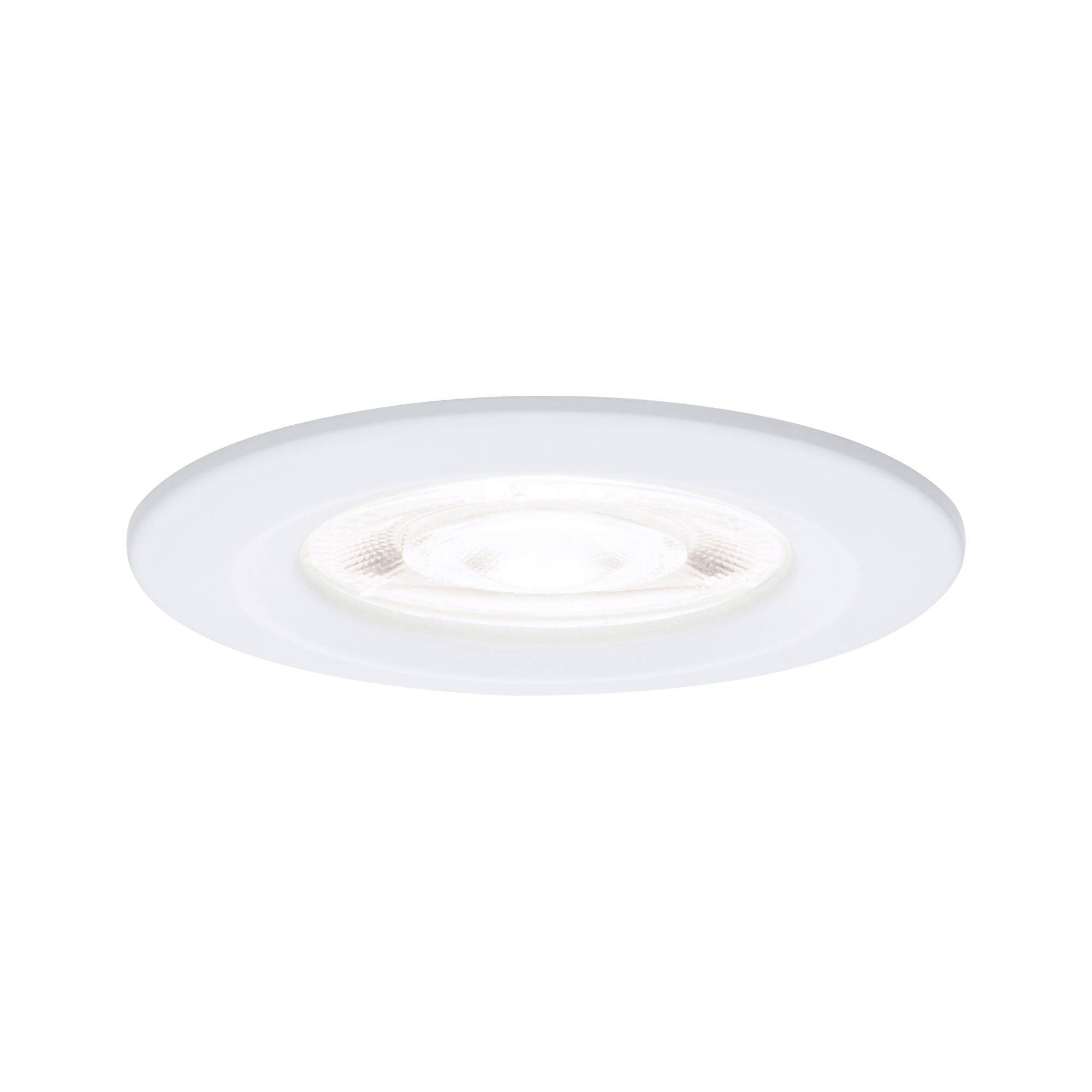 Runde eingebaute Deckenleuchte mit mattem Glassschirm auf weißem Hintergrund.