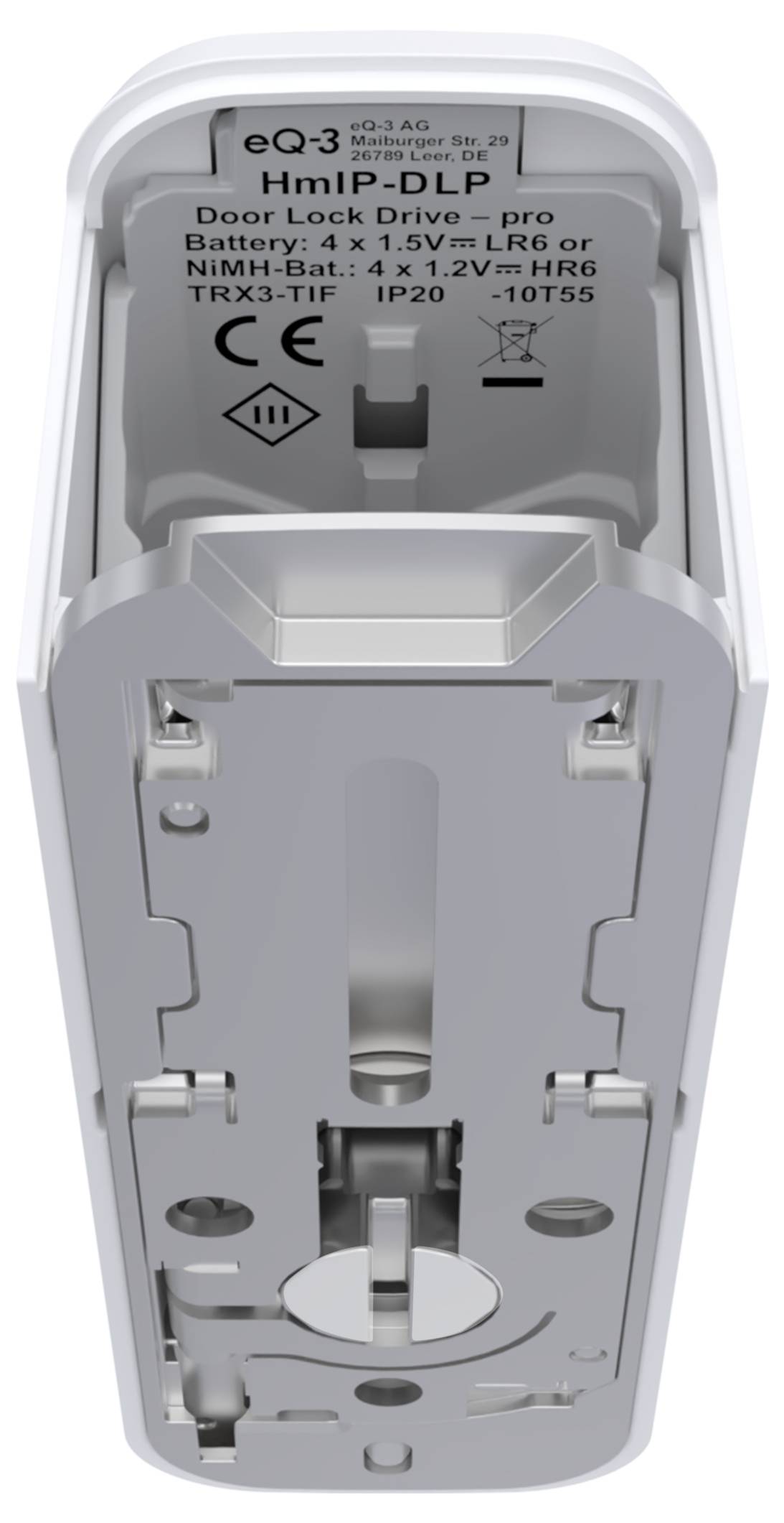 Innenseite eines batteriebetriebenen Türsensormoduls mit der Bezeichnung 