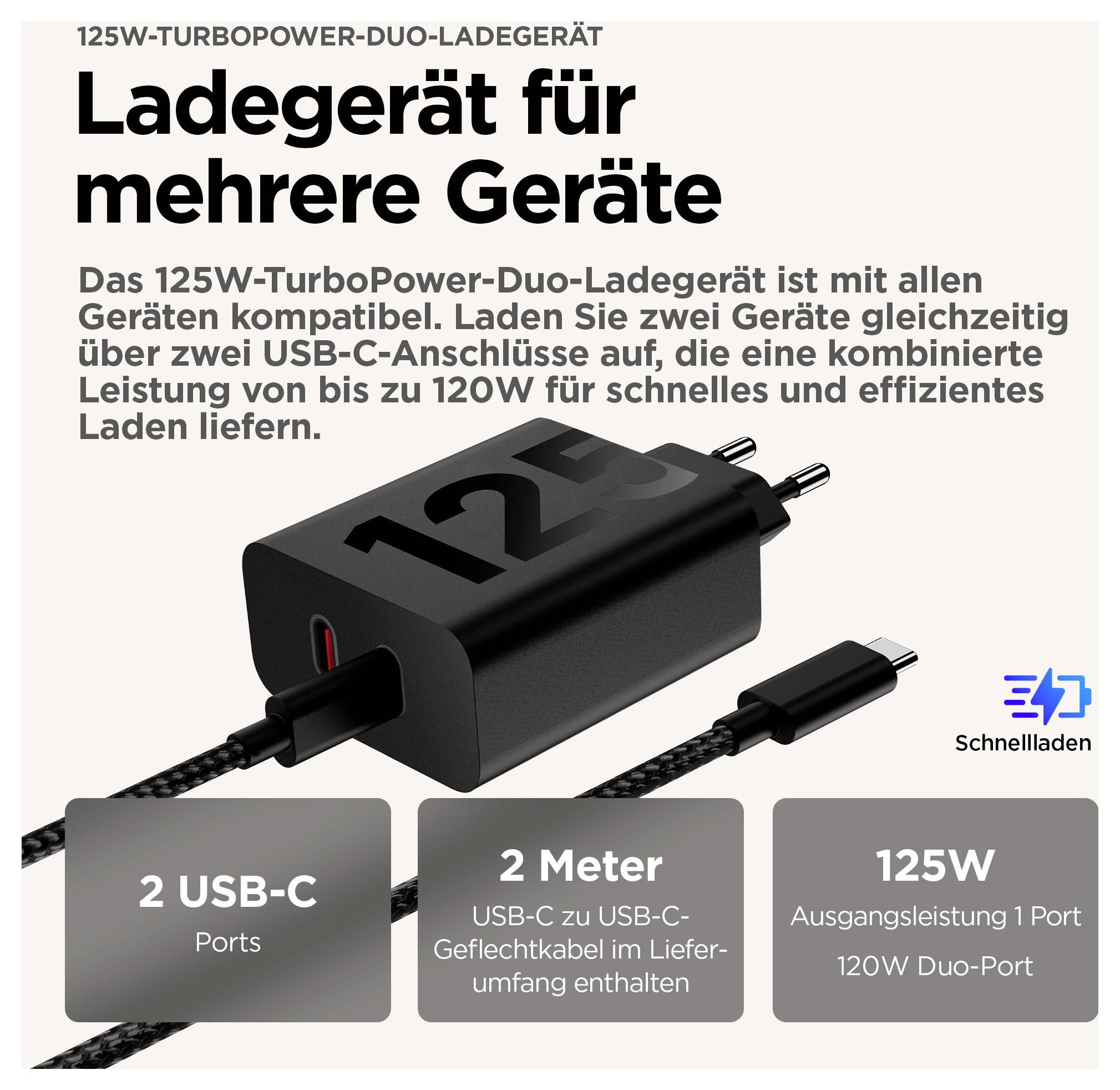 Motorola 125W-TurboPower USB Ladegerät 125W 1x USB-C® Schwarz GaN