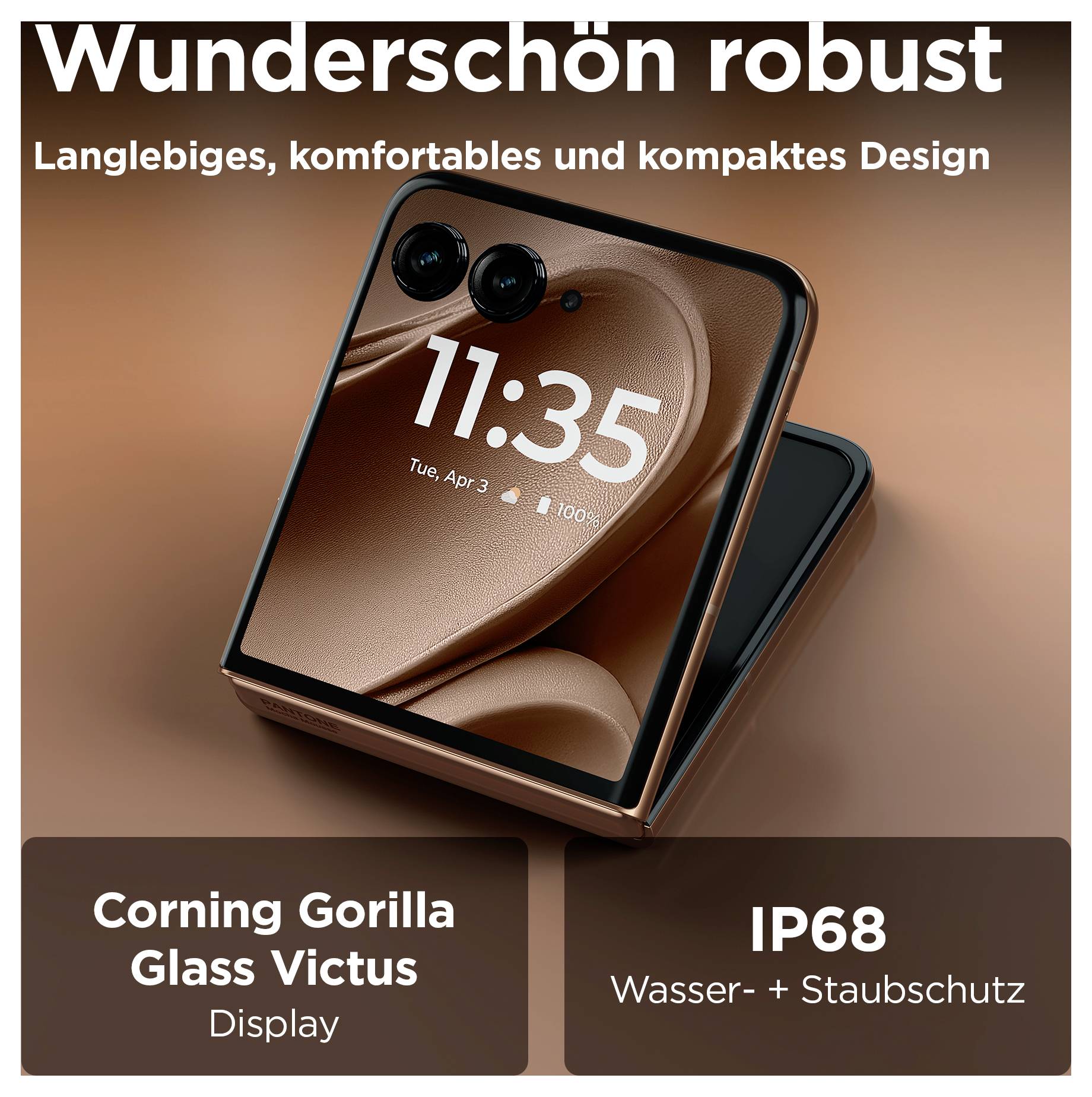 Anzeige für ein faltbares Telefon mit Doppelkameras, zeigt 