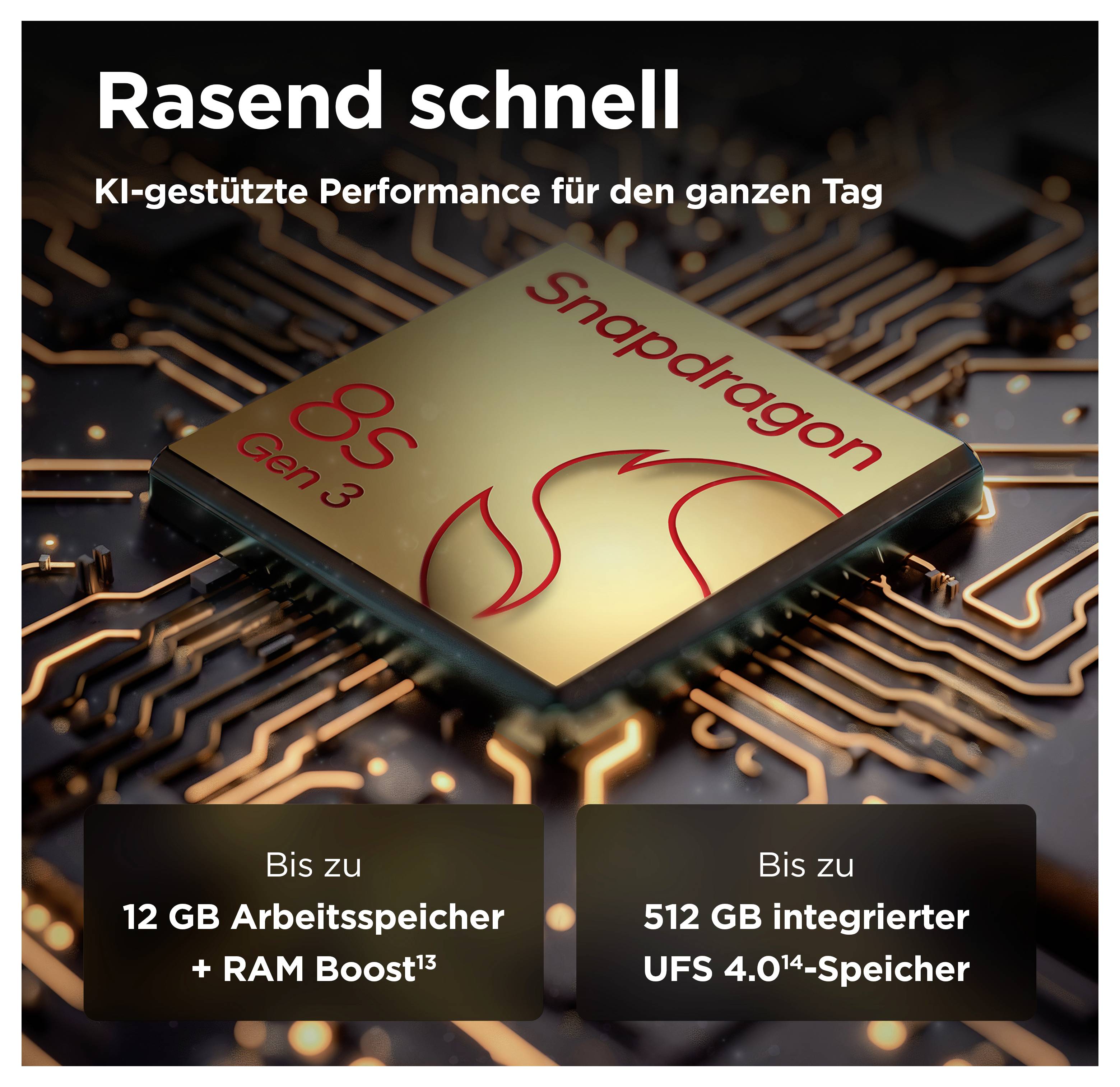 Werbebild eines Motorola Edge 50 Neo Smartphones in Braun, das die Vorderseite mit Motorola-Logo und die Rückseite mit Triple-Kamera-Modul zeigt.