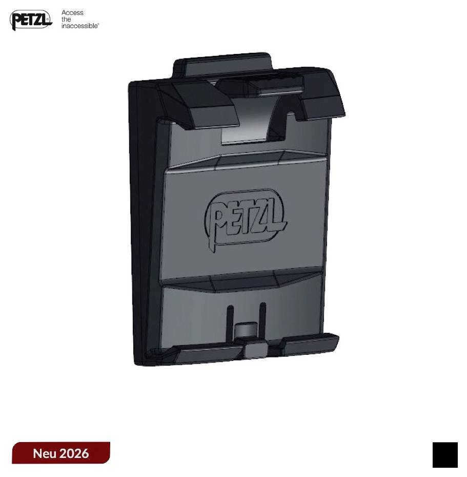 Petzl schwarze und graue Zubehörbefestigung oder Koffer in der Produktansicht gezeigt, mit der Kennzeichnung 