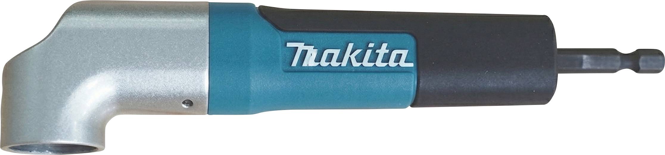 Makita kabelloses Winkelschraubendreher-Aufsatzgerät mit metallisch silbernem Kopf, Tealbody und schwarzem Griff.