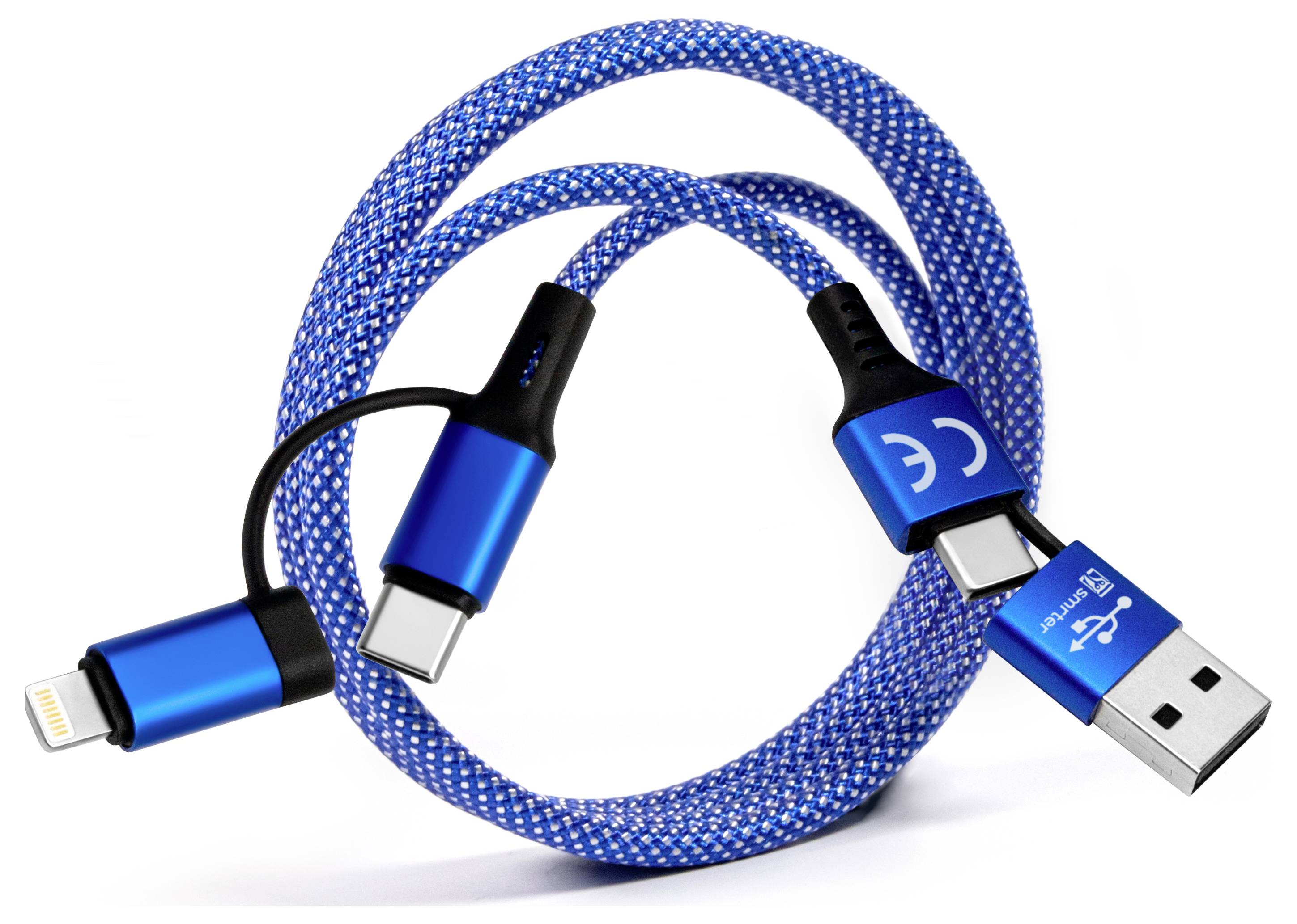 Smrter USB-Ladekabel USB-C® Stecker, USB-A Stecker, Apple Lightning Stecker 1 m Blau SMRTER_MAGNETO_ULT_BL