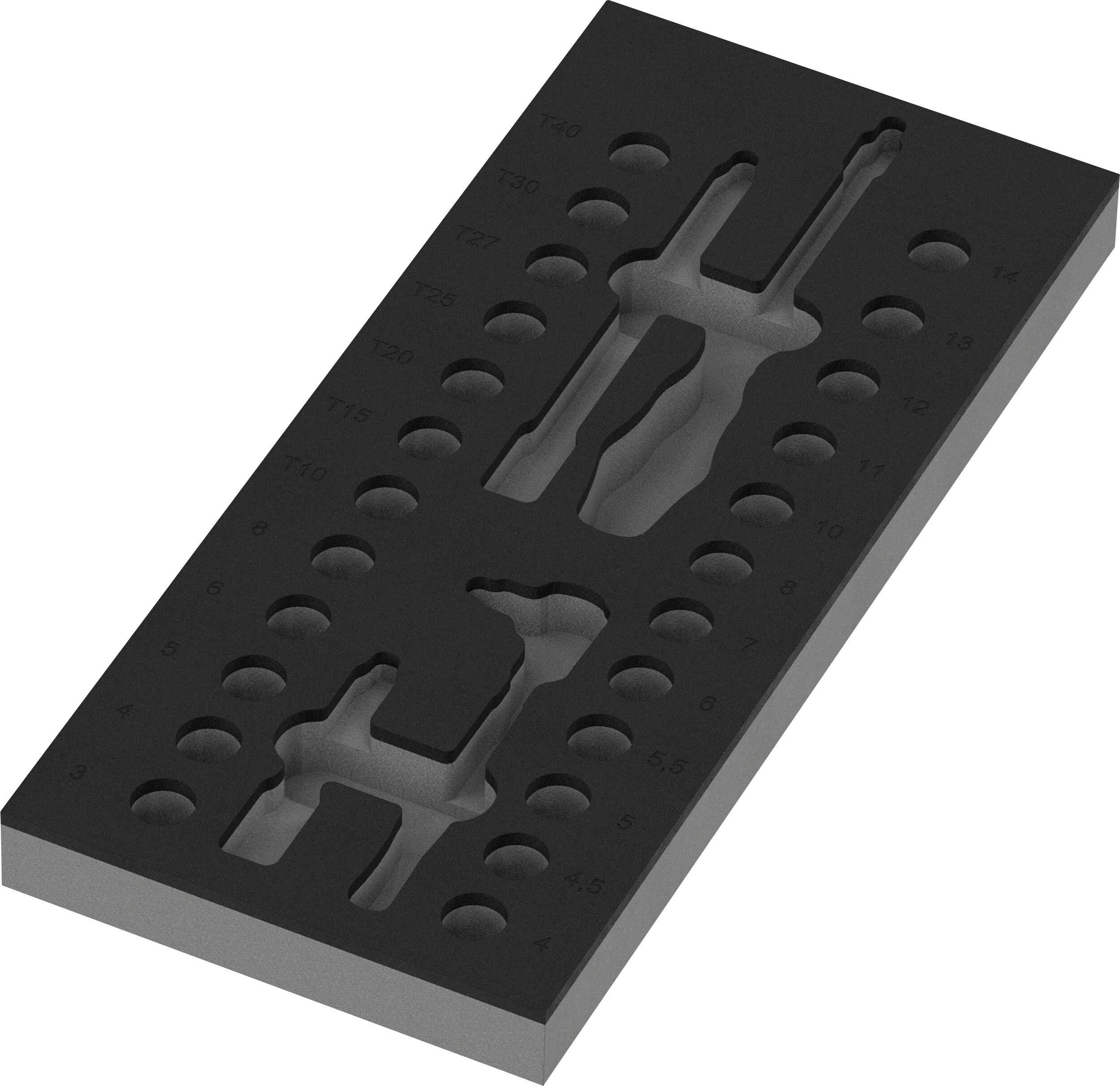 Schwarze Metallformplatte mit vertieften Hohlräumen und Stiftelöchern zum Formen oder Bearbeiten von Teilen.