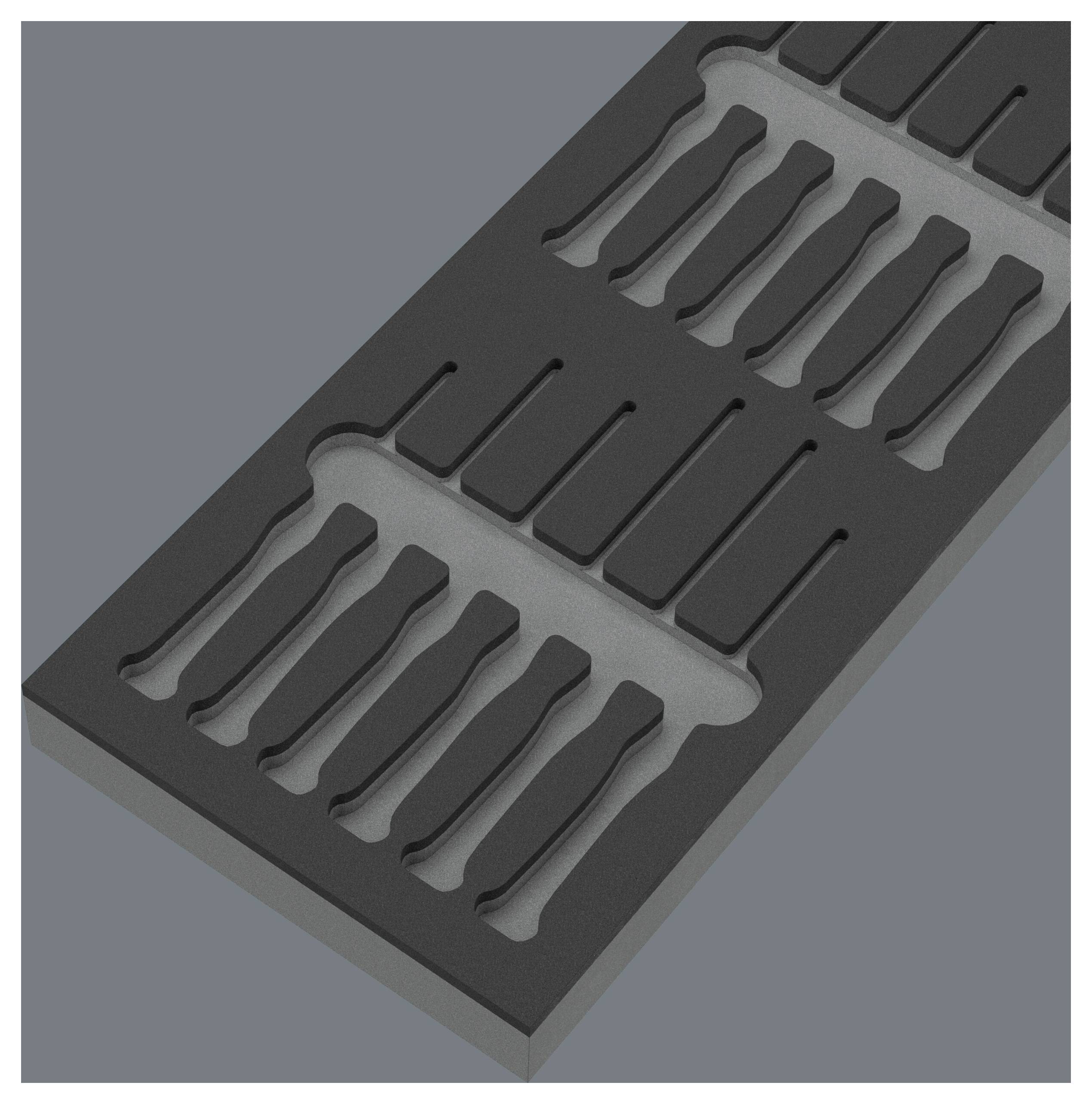Nahaufnahme einer schwarzen gerillten Gummimatte oder Lauffläche, diagonal auf grauem Hintergrund angeordnet.