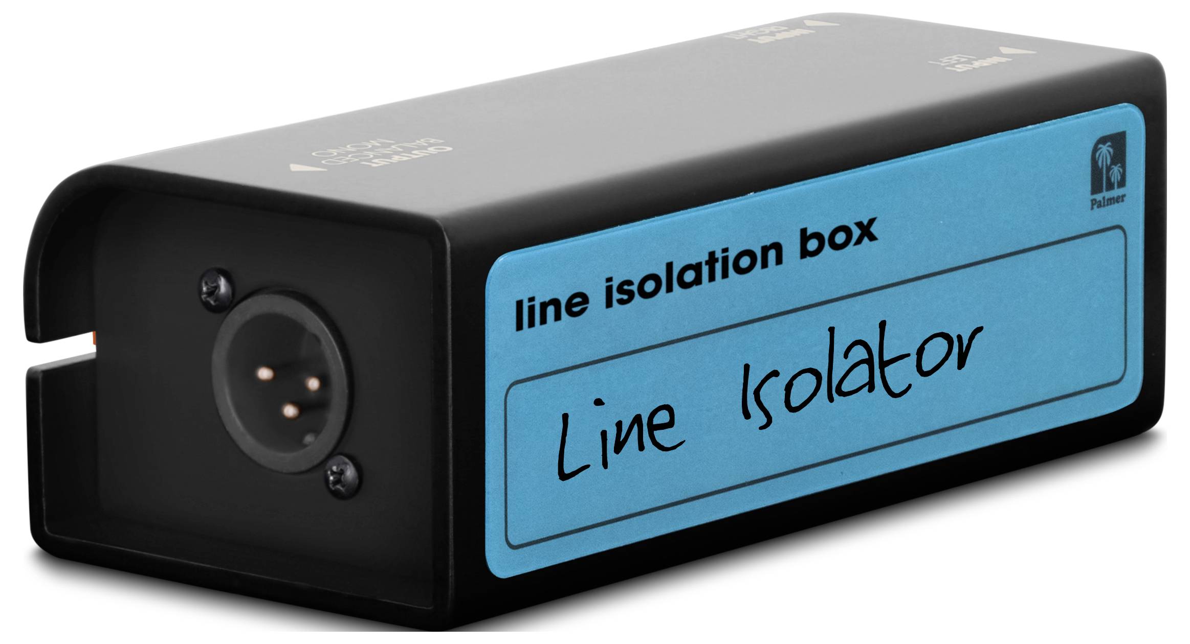 Schwarze Isolierbox für Leitungen mit blauem Etikett mit der Aufschrift „line isolation box