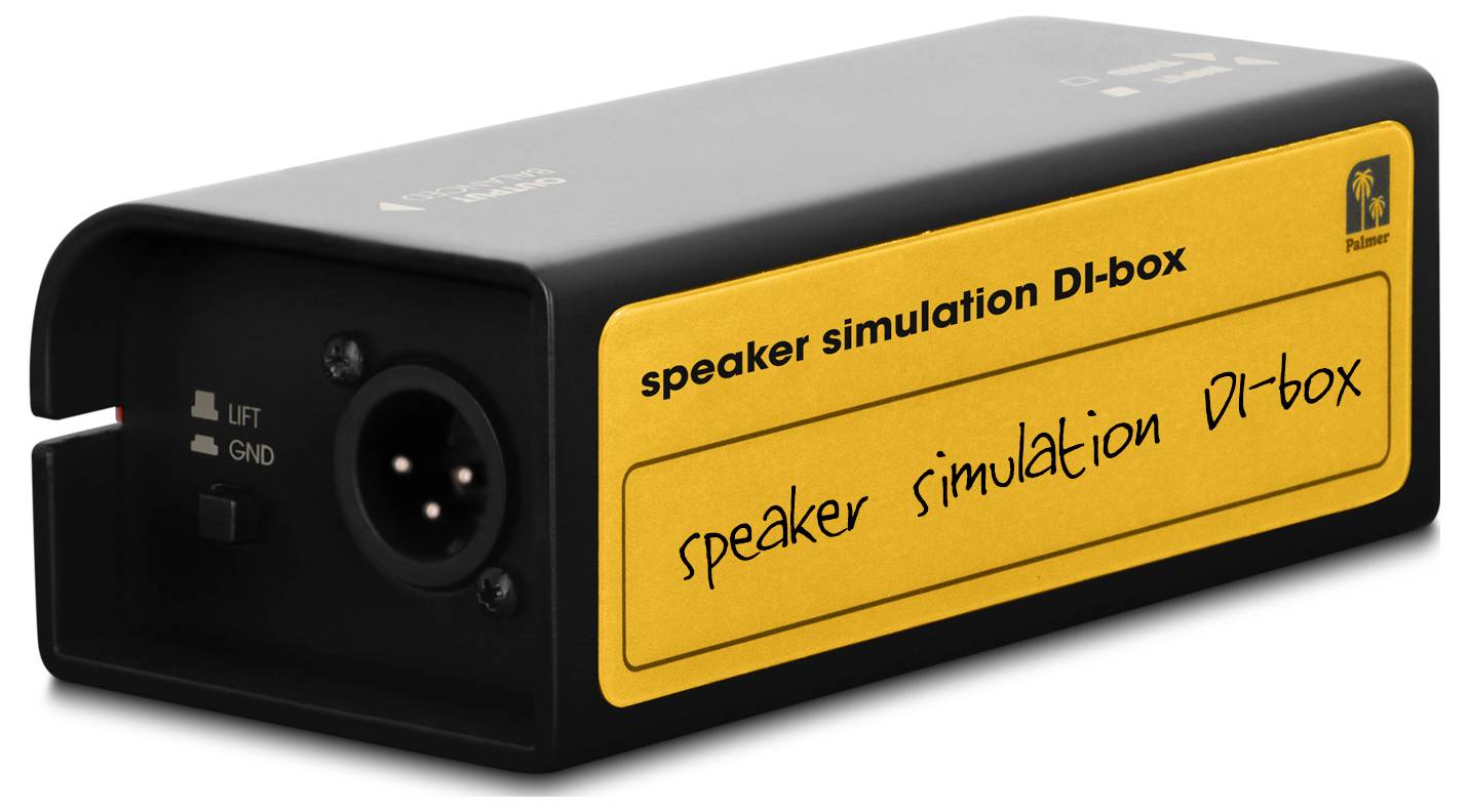 Schwarze Lautsprecher-Simulationsbox mit gelbem Seitenetikett, auf dem 
