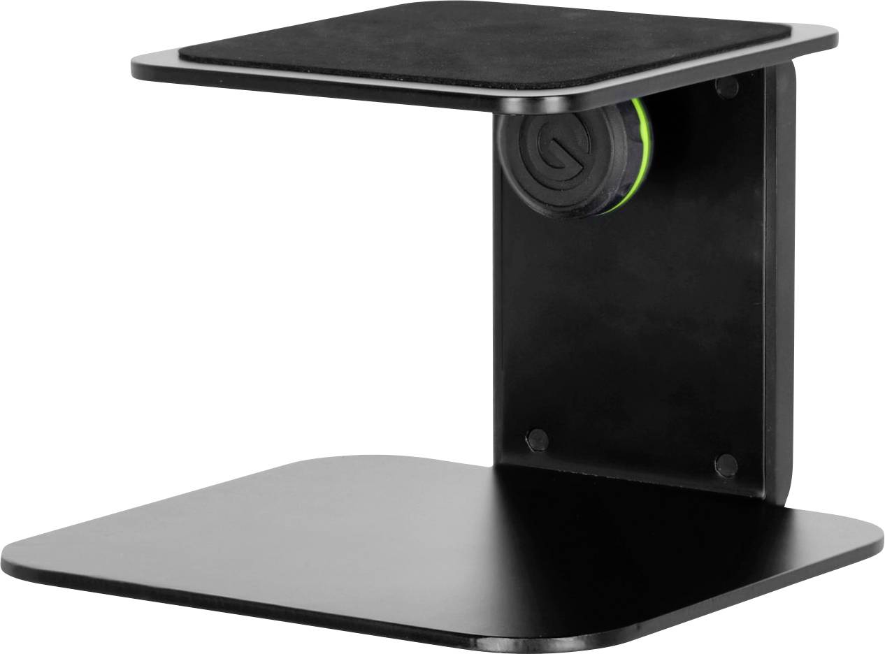 Schwarze Tischkamera oder Scanner auf einem zweistufigen Ständer mit einem unter dem oberen Regal montierten Objektiv.