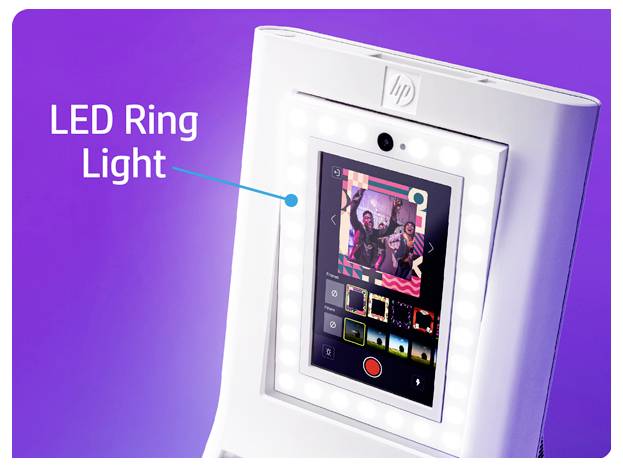 HP-Gerät mit einem integrierten LED-Ringblitz rund um ein Touchscreen-Display, beschriftet mit 
