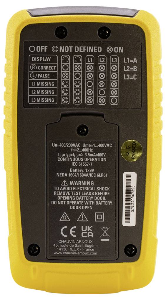 Chauvin Arnoux CA 6611 Phasen- und Drehfeldprüfer CAT III 1000 V, CAT IV 600 V LED