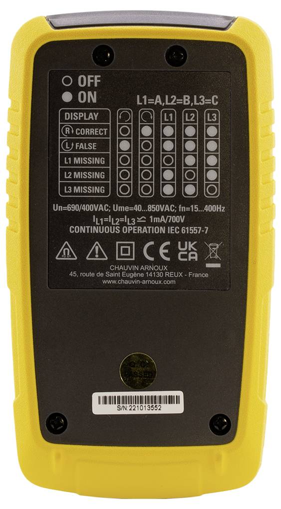 Chauvin Arnoux CA 6612 Phasen- und Drehfeldprüfer CAT III 1000 V, CAT IV 600 V LCD