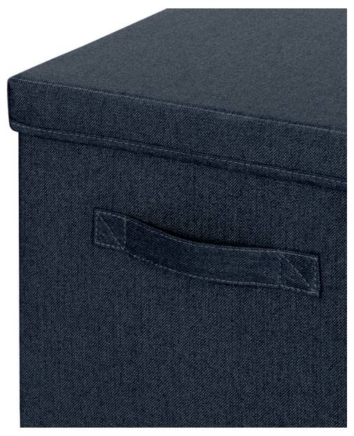 Dunkelgrauer Stoffaufbewahrungsbox mit Deckel und seitlichem Griffband.