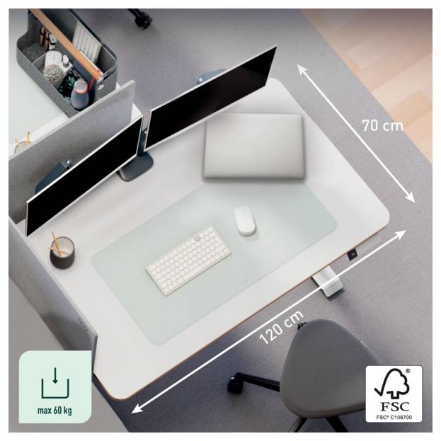 Wandmontierte Klemmhalterung, die eine Holztischplatte neben einer vertikalen Wandplatte sicher stützt.