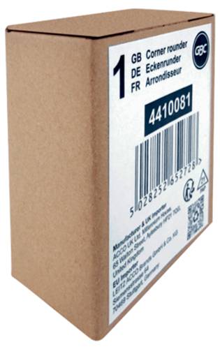 Ein brauner Karton mit abgerundeten Eckenschutzern für Dateien, beschriftet mit „1 GB DE FR