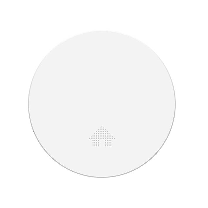 Weiße kreisförmige Schaltfläche mit einem kleinen gepunkteten Haussymbol in der Nähe der unteren Mitte.