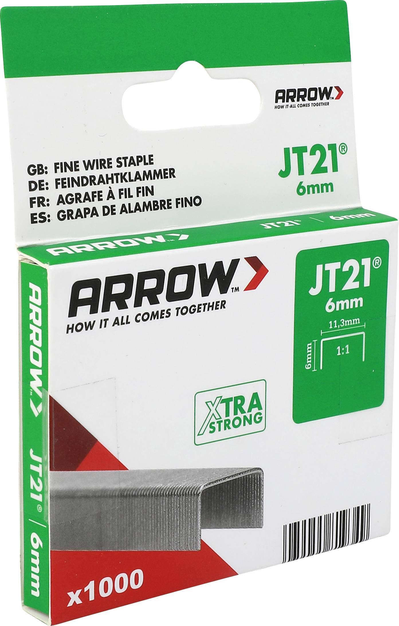 Arrow JT21 6mm Feindraht-Heftklammern Box, x1000, mit 