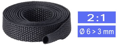 TRU COMPONENTS TC-14976064 Gewebe-Schrumpfschlauch Schwarz 6 mm 3 mm Schrumpfrate:2:1 Meterware