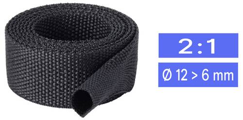 TRU COMPONENTS TC-14976076 Gewebe-Schrumpfschlauch Schwarz 12 mm 6 mm Schrumpfrate:2:1 Meterware