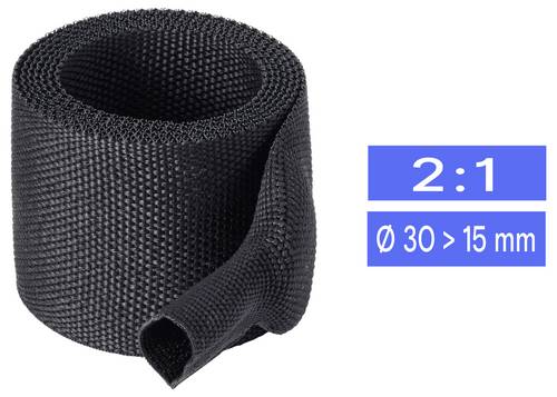 TRU COMPONENTS TC-14976080 Gewebe-Schrumpfschlauch Schwarz 30 mm 15 mm Schrumpfrate:2:1 Meterware