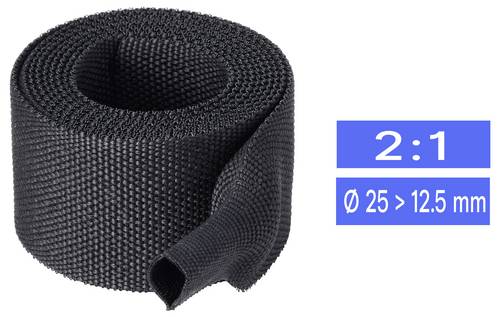 TRU COMPONENTS TC-14976088 Gewebe-Schrumpfschlauch Schwarz 25 mm 12.5 mm Schrumpfrate:2:1 Meterware