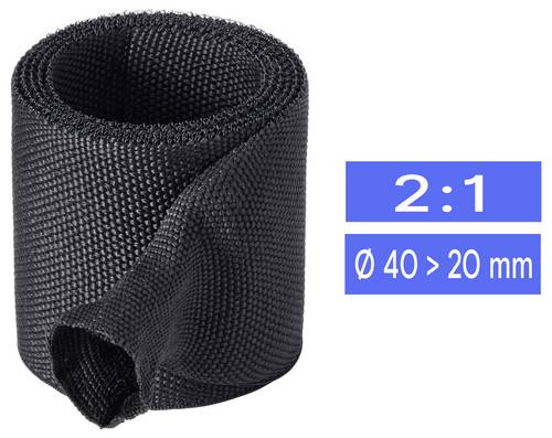 TRU COMPONENTS TC-14976092 Gewebe-Schrumpfschlauch Schwarz 40 mm 20 mm Schrumpfrate:2:1 Meterware