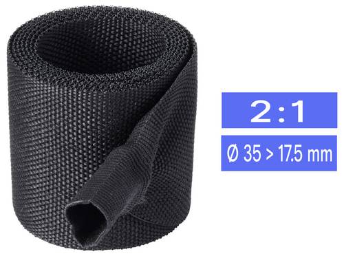 TRU COMPONENTS TC-14976096 Gewebe-Schrumpfschlauch Schwarz 35 mm 17.5 mm Schrumpfrate:2:1 Meterware
