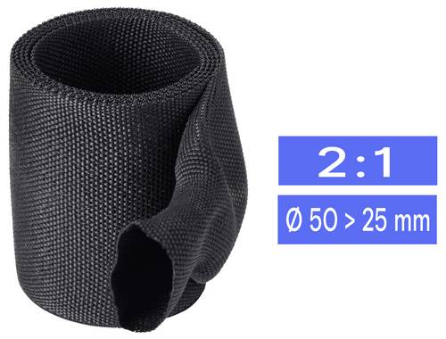 TRU COMPONENTS TC-14976100 Gewebe-Schrumpfschlauch Schwarz 50 mm 25 mm Schrumpfrate:2:1 Meterware