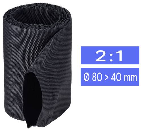 TRU COMPONENTS TC-14976108 Gewebe-Schrumpfschlauch Schwarz 80 mm 40 mm Schrumpfrate:2:1 Meterware