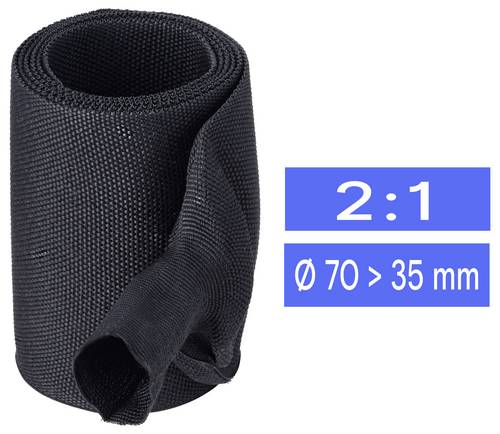 TRU COMPONENTS TC-14976112 Gewebe-Schrumpfschlauch Schwarz 70 mm 35 mm Schrumpfrate:2:1 Meterware